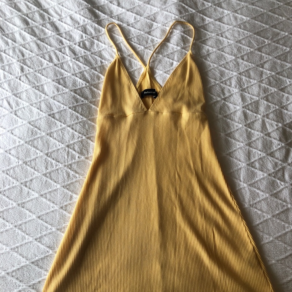 Reformation Criss Cross Yellow Dress